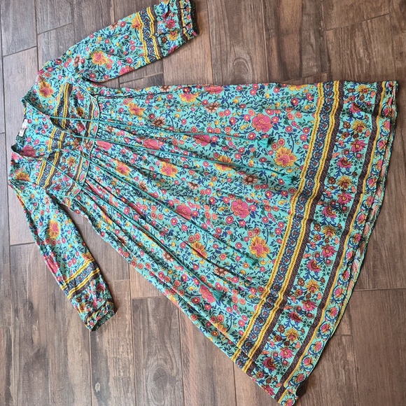 XXS/XS R. Vivimos Turquoise Floral Long Sleeve Tassel Detail Midi/Maxi Dress - Picture 2 of 9